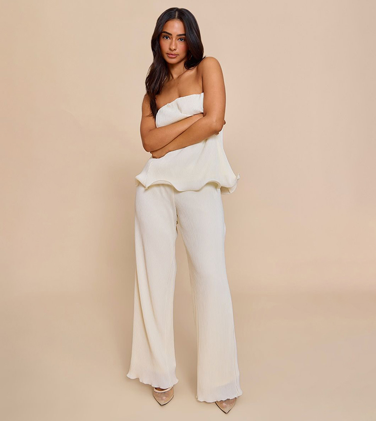 Petite Plisse Frill Edge Wide Leg Trousers