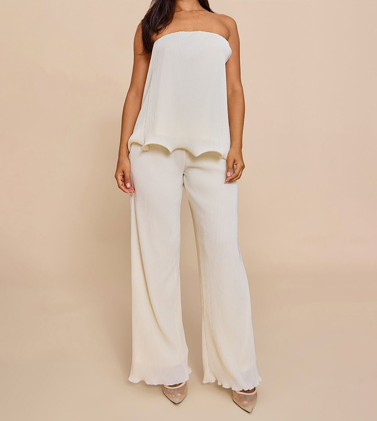 Petite Plisse Frill Edge Wide Leg Trousers