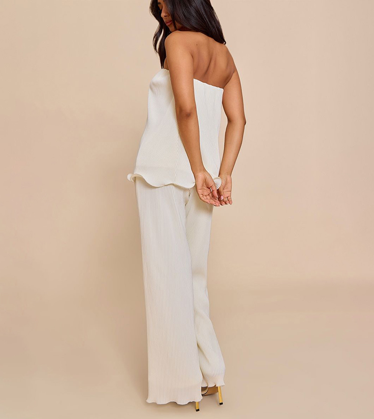 Petite Plisse Frill Edge Wide Leg Trousers