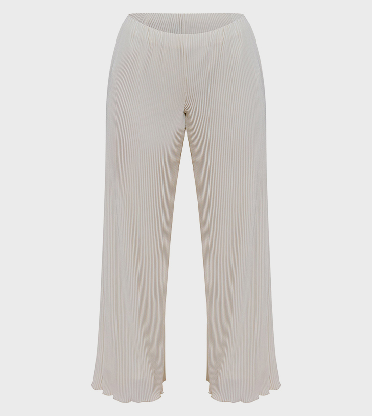Petite Plisse Frill Edge Wide Leg Trousers