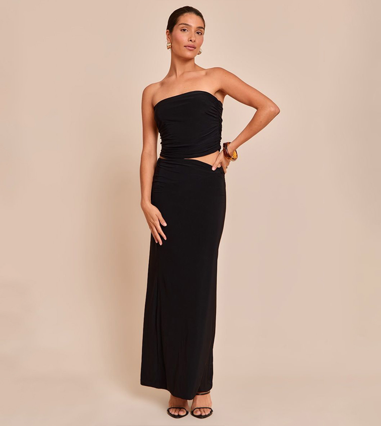 Petite Ruched Strapless Crop Top