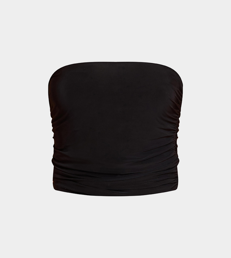 Petite Ruched Strapless Crop Top