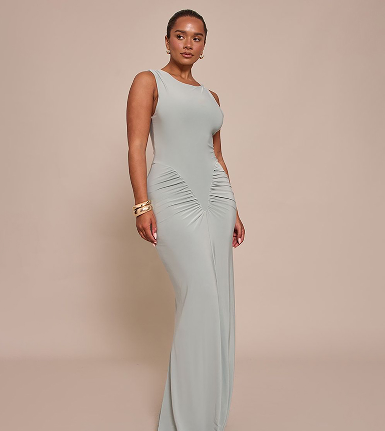 Shape Sleeveless Ruched V Waist Maxi Dress