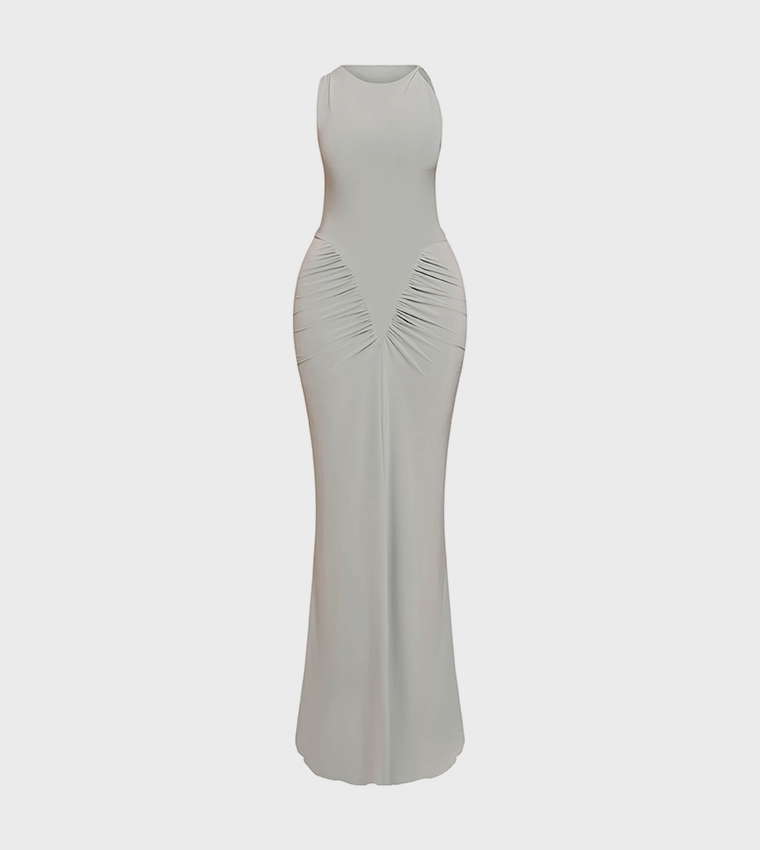 Shape Sleeveless Ruched V Waist Maxi Dress