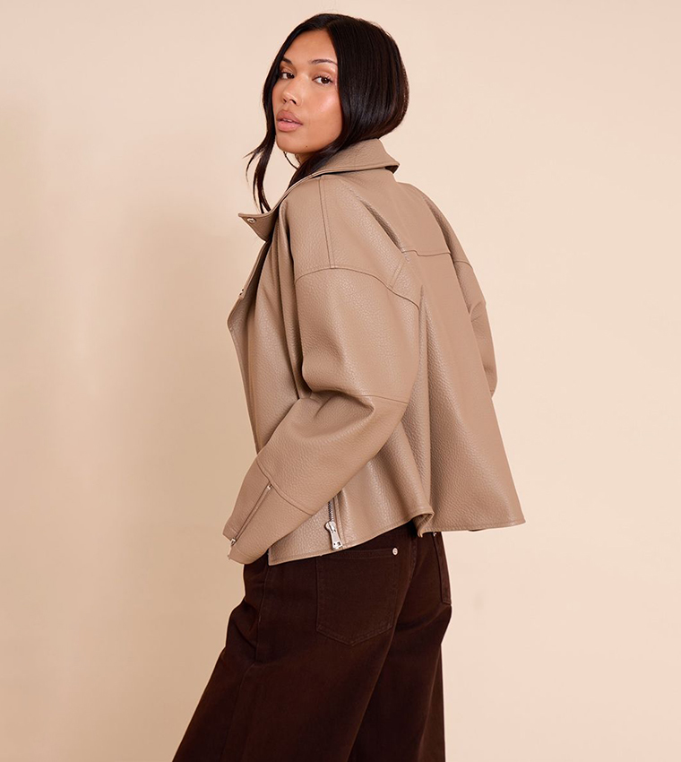 Faux Leather Oversized Biker Jacket