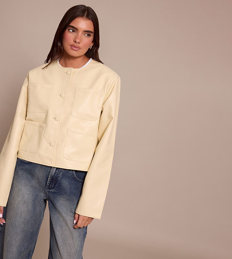 Pocket Detail Faux Leather Jacket