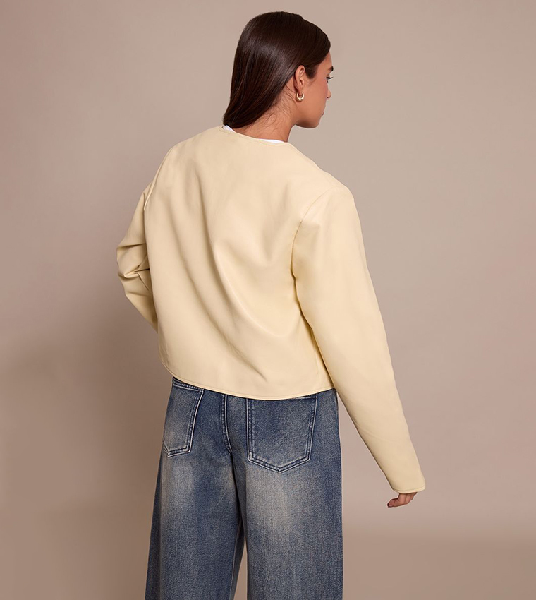 Pocket Detail Faux Leather Jacket