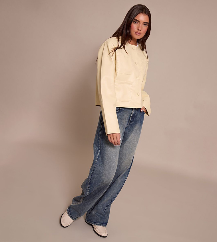 Pocket Detail Faux Leather Jacket