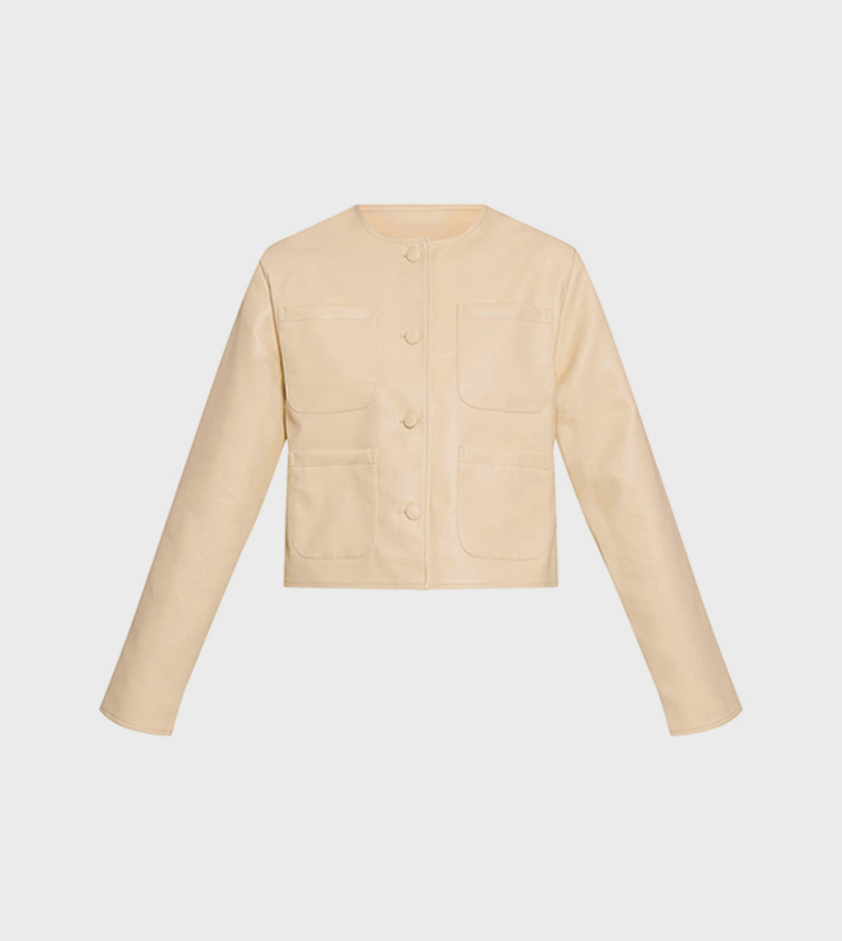 Pocket Detail Faux Leather Jacket