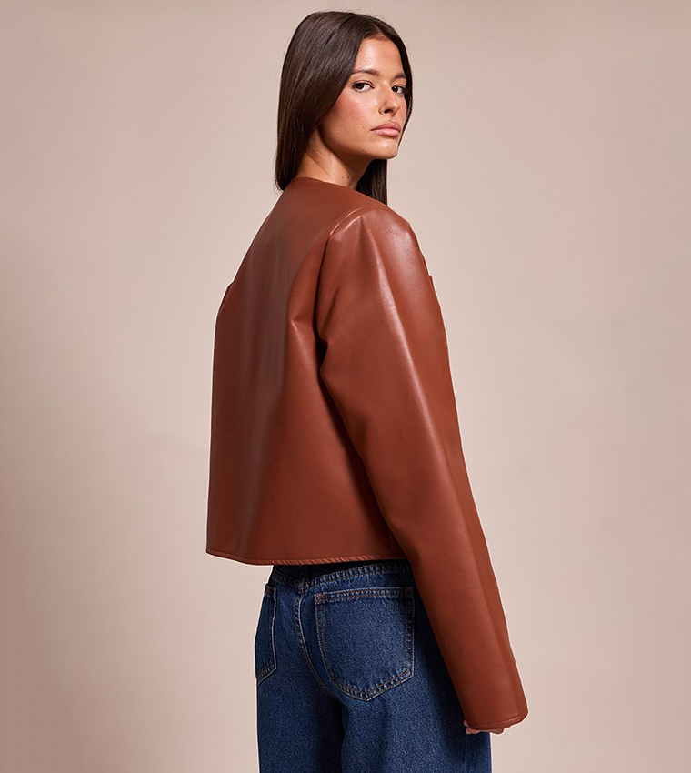 Pocket Detail Faux Leather Jacket