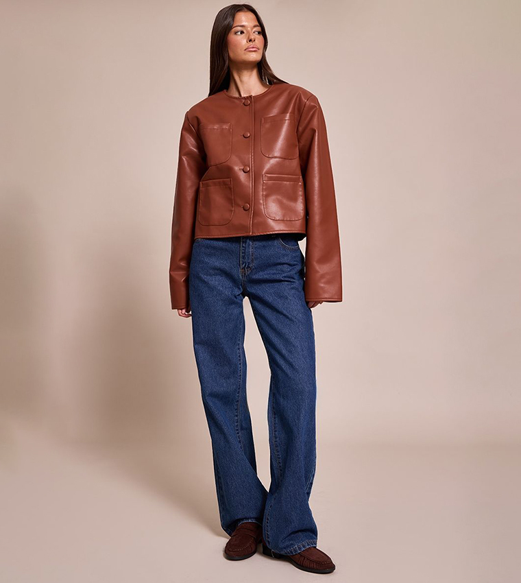 Pocket Detail Faux Leather Jacket