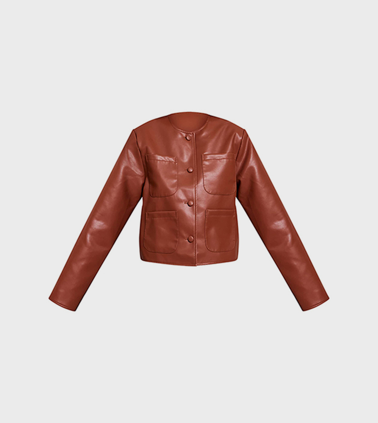 Pocket Detail Faux Leather Jacket