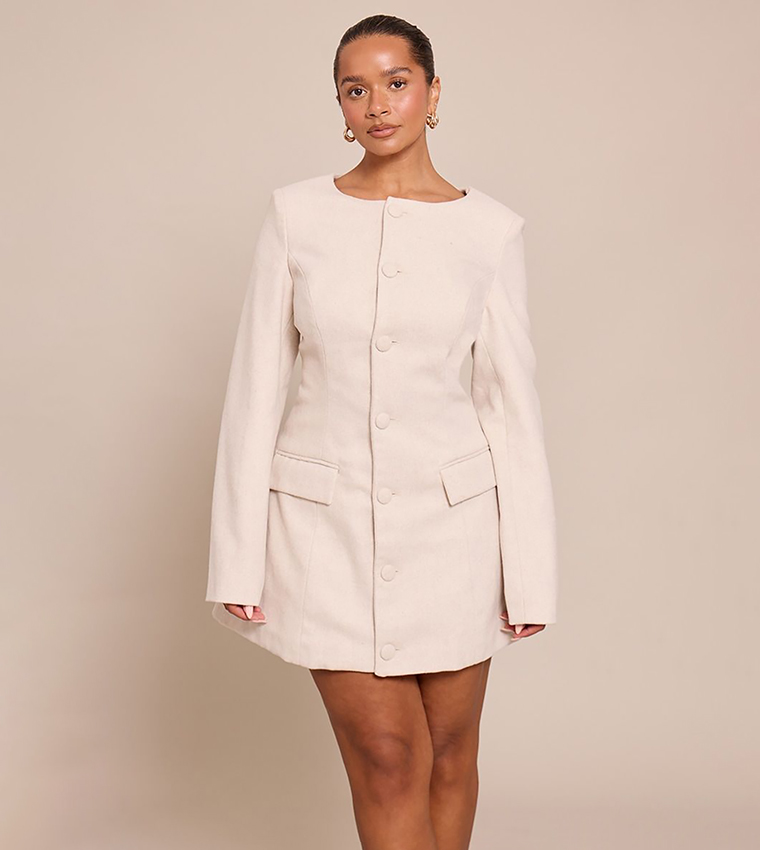 Shape Wool-Look Button Front Mini Blazer Dress