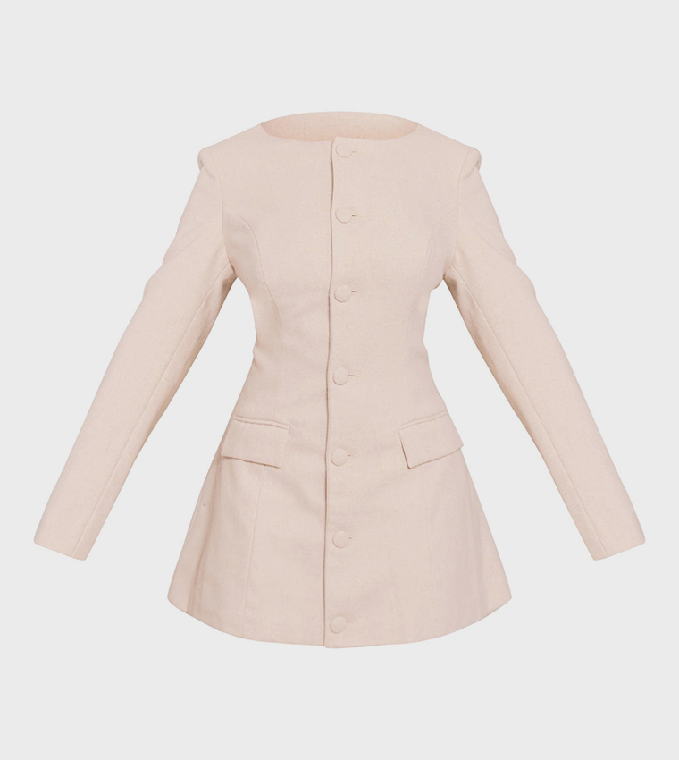 Shape Wool-Look Button Front Mini Blazer Dress