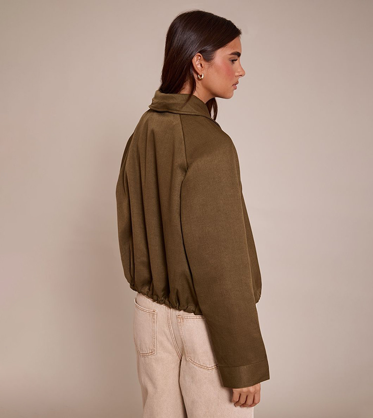 Utility Style Draw Cord Bomber Jacket