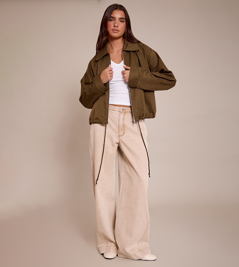 Utility Style Draw Cord Bomber Jacket