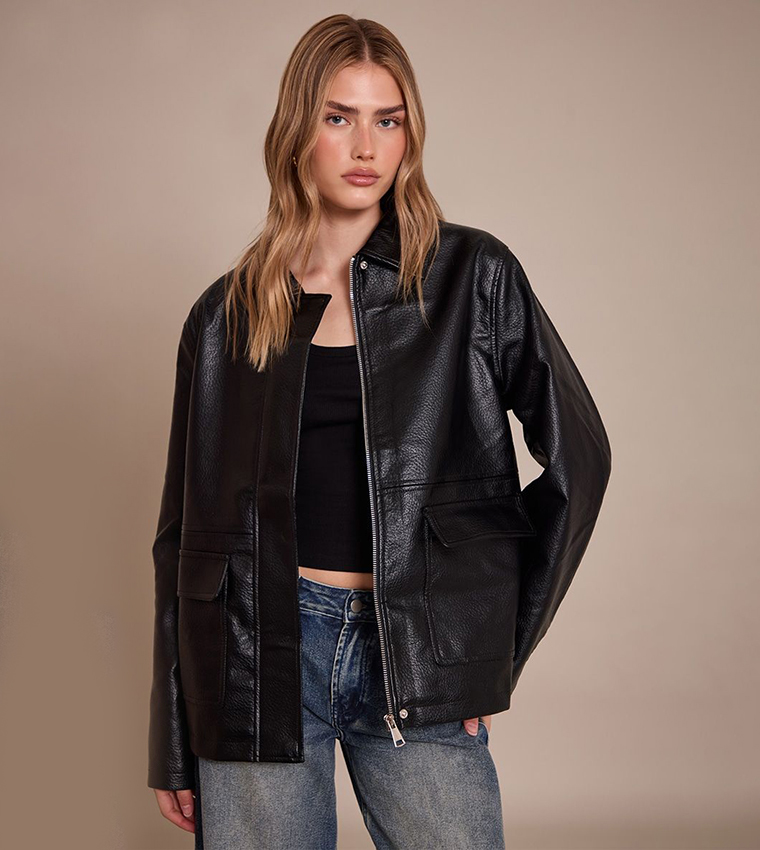 Faux Leather Oversized Jacket