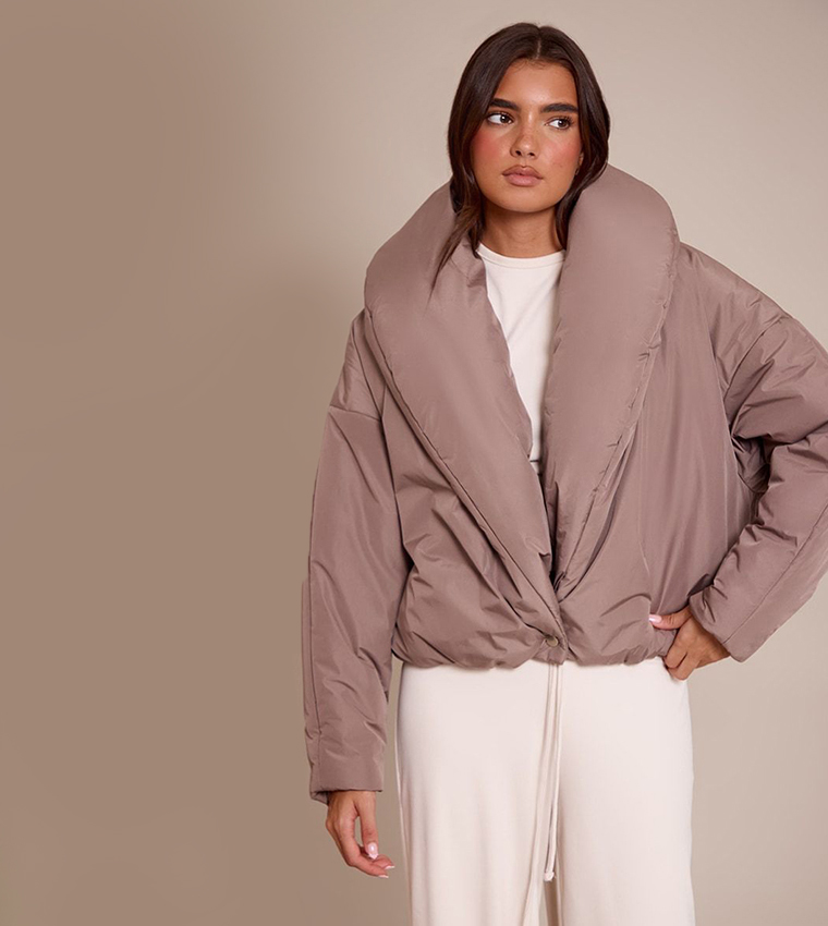 Exaggerated Collar Shell Puffer Jacket