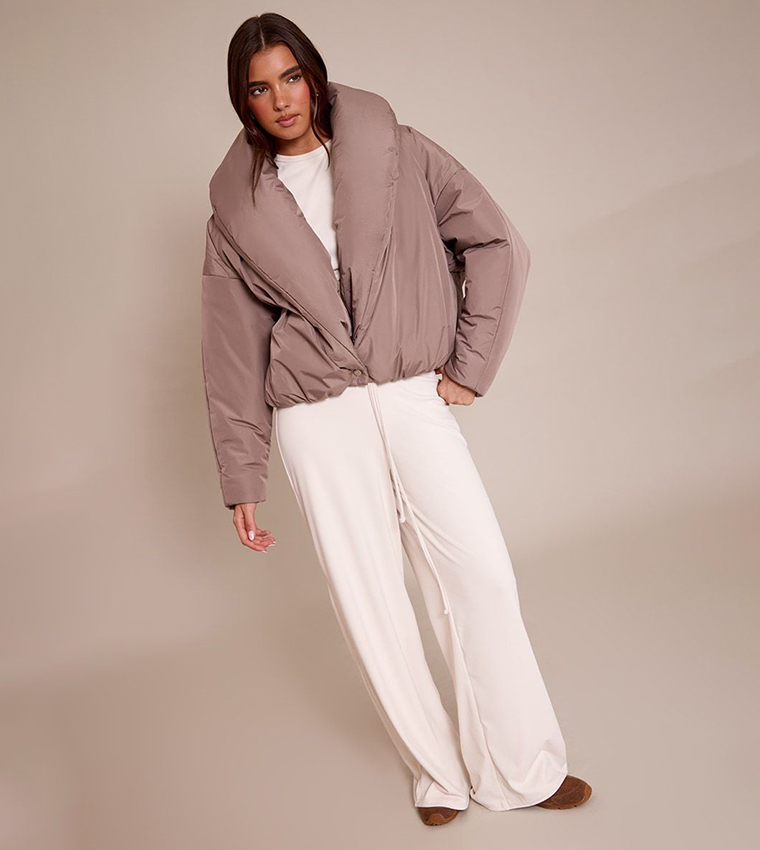 Exaggerated Collar Shell Puffer Jacket