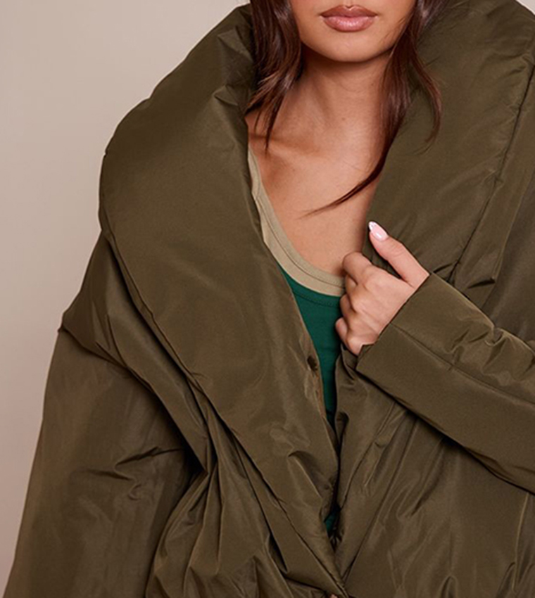 Exaggerated Collar Shell Puffer Jacket