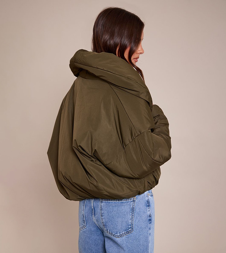 Exaggerated Collar Shell Puffer Jacket