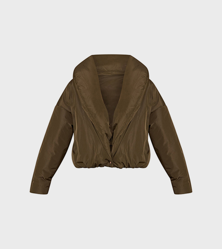 Exaggerated Collar Shell Puffer Jacket