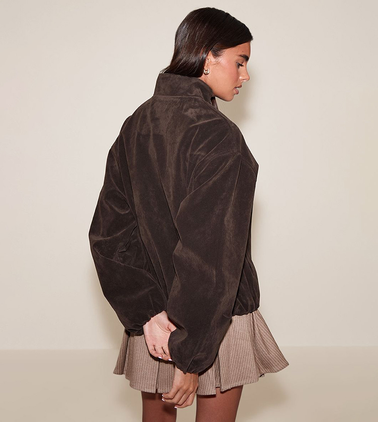 Zip-Through Suede Bomber Jacket