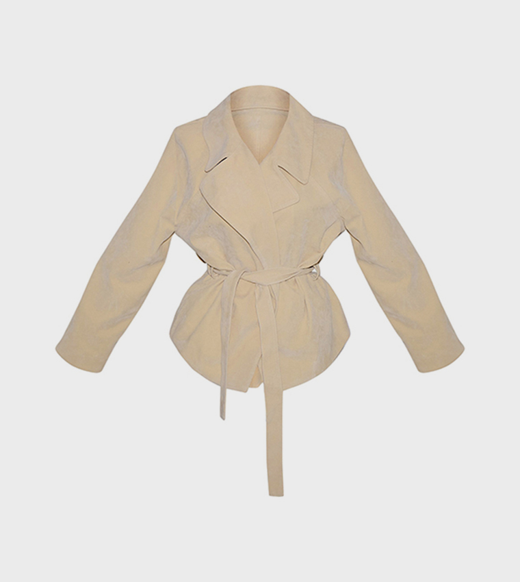 Faux Suede Belted Jacket