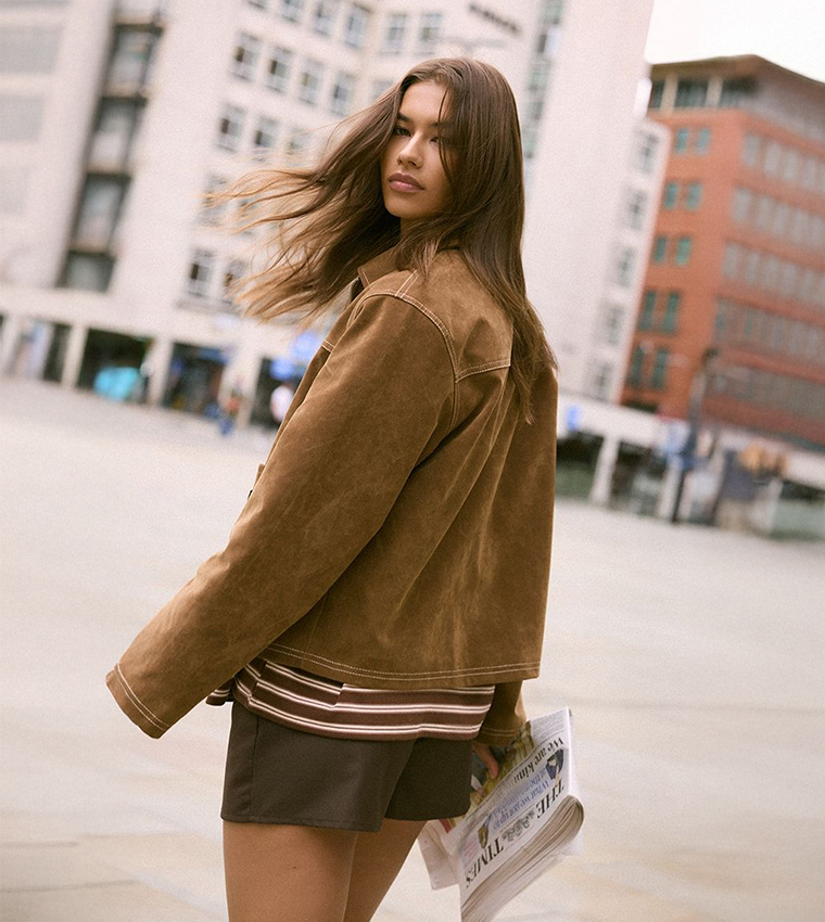 Pocket Detail Faux Suede Jacket