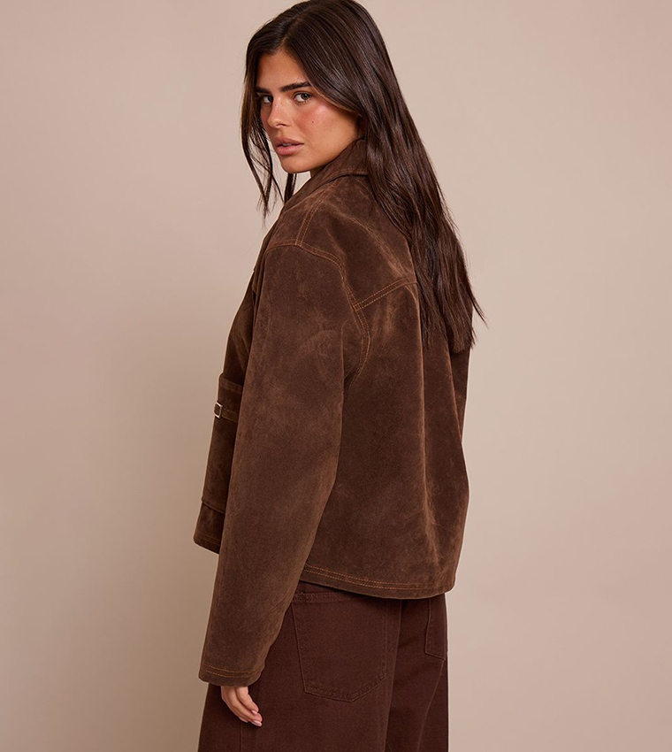 Pocket Detail Faux Suede Jacket