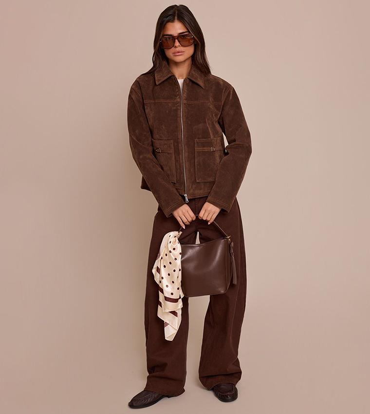 Pocket Detail Faux Suede Jacket