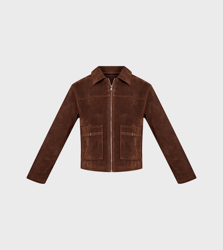 Pocket Detail Faux Suede Jacket