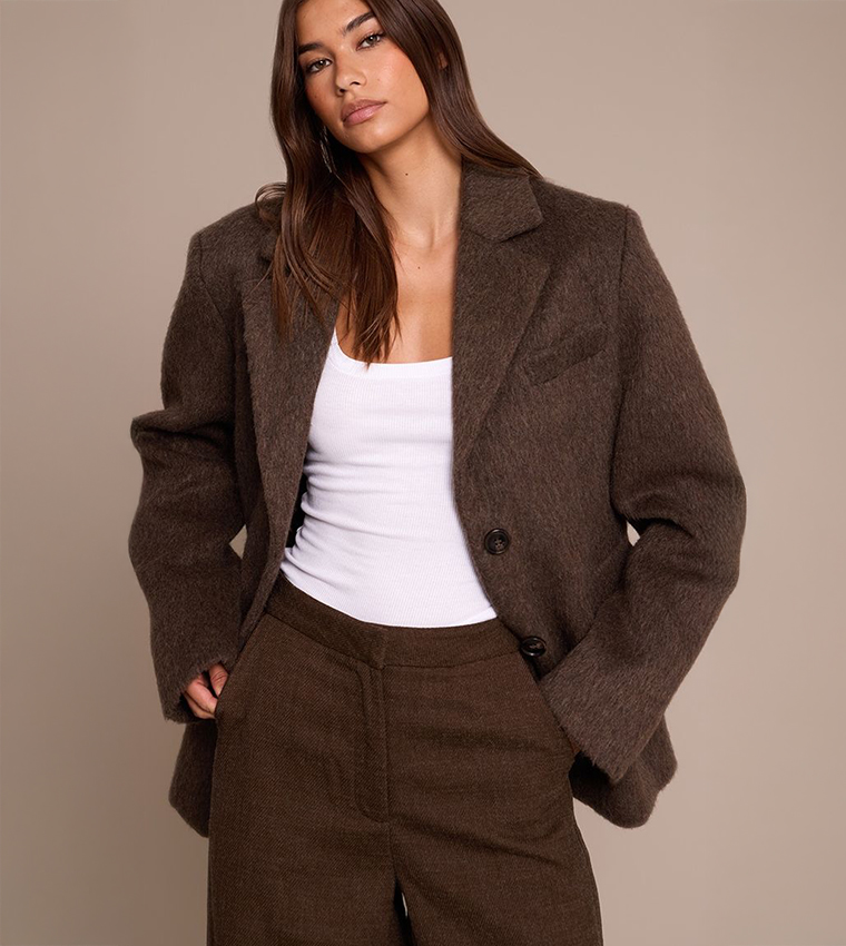 Brushed Wool Look Oversized Blazer