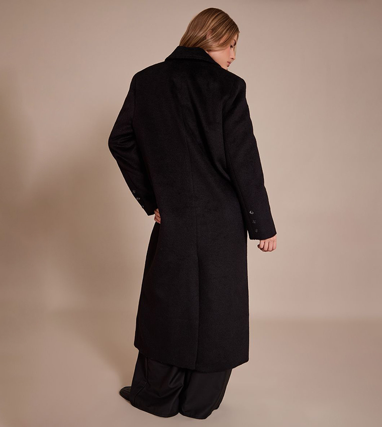 Structured Double Breasted Wool Look Maxi Coat