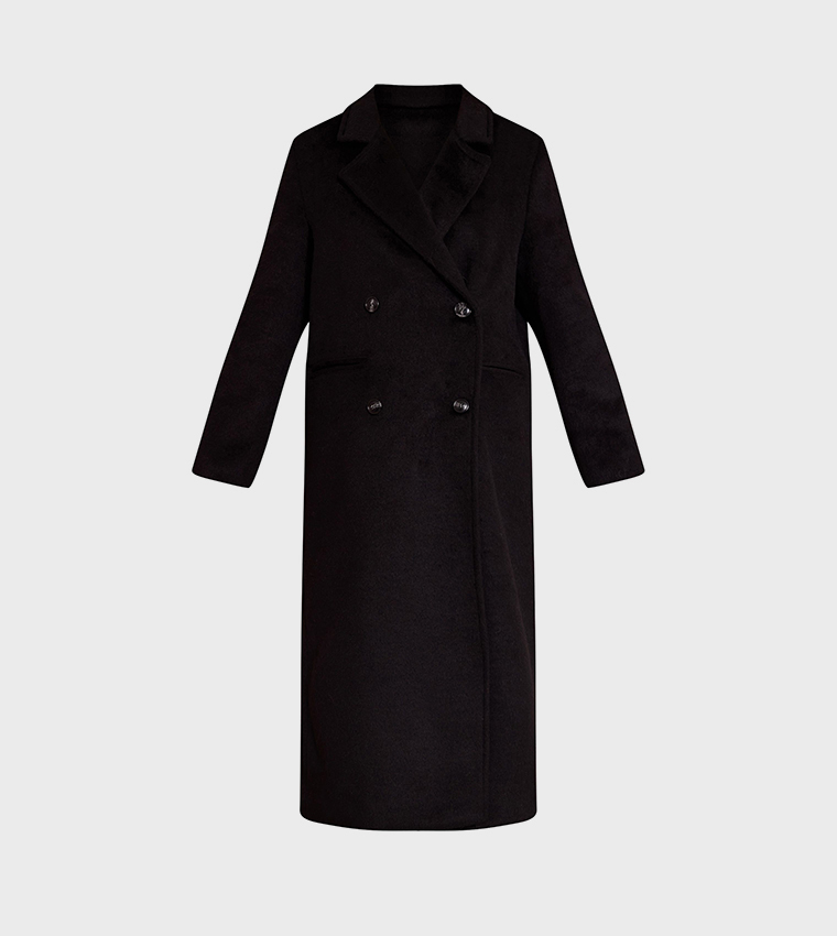 Structured Double Breasted Wool Look Maxi Coat