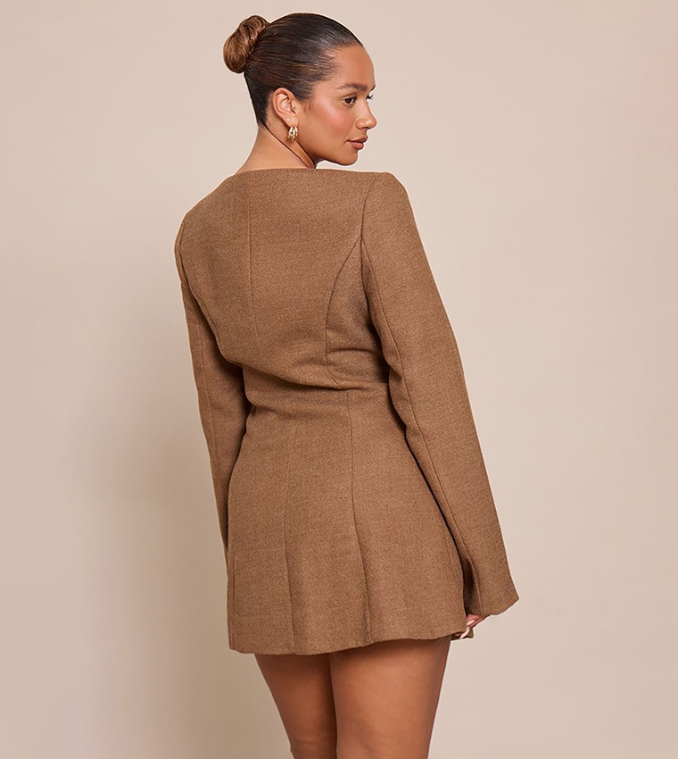 Shape Wool Look Button Front Tailored Mini Dress