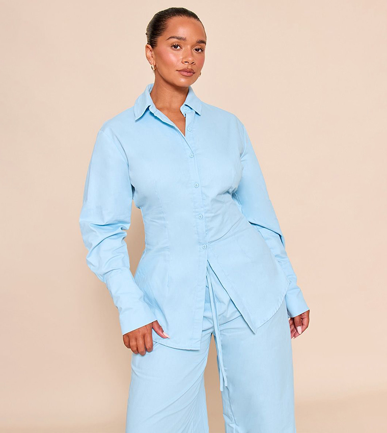 Shape Lace Up Cinched Back Button Front Shirt