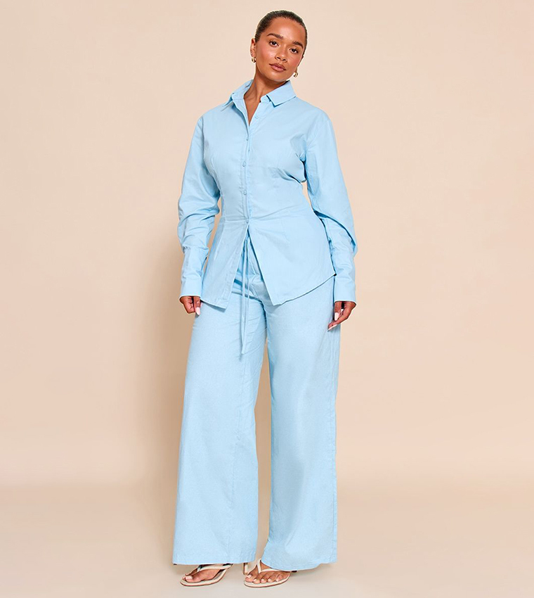 Shape Lace Up Cinched Back Button Front Shirt