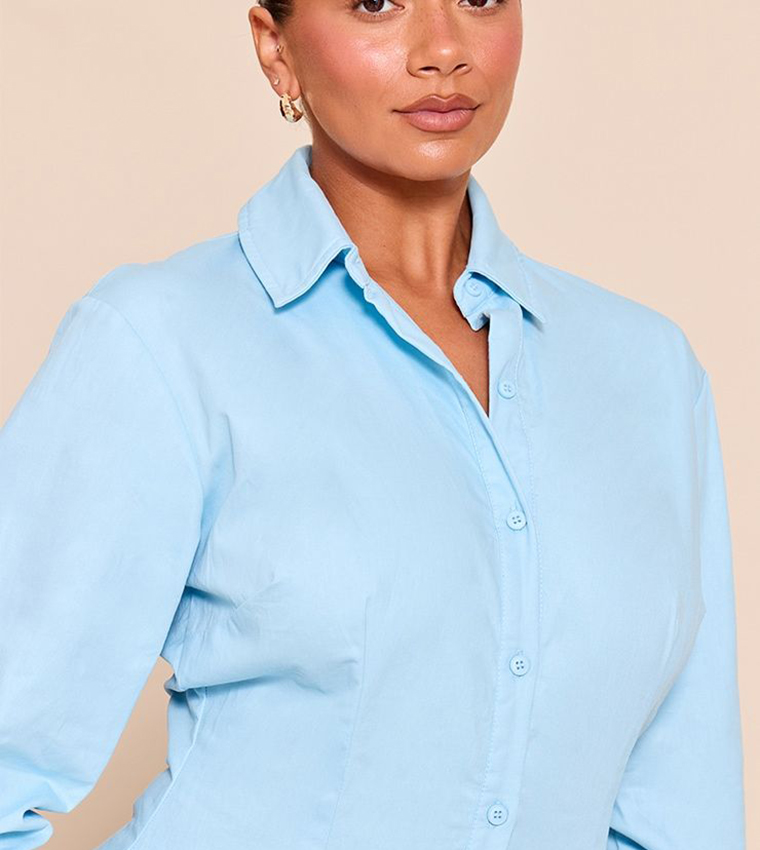 Shape Lace Up Cinched Back Button Front Shirt