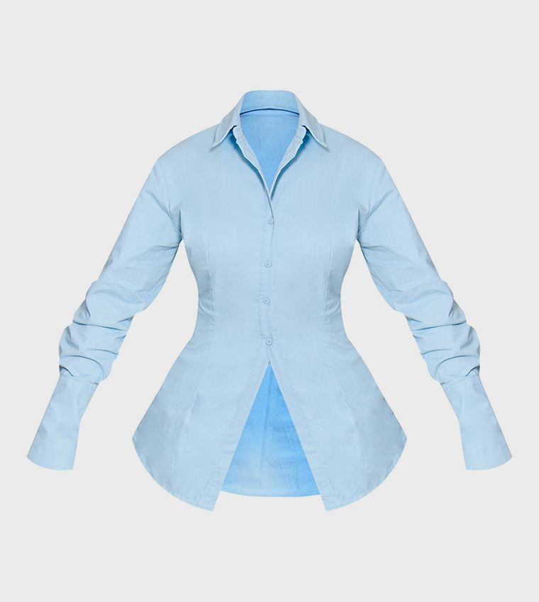 Shape Lace Up Cinched Back Button Front Shirt