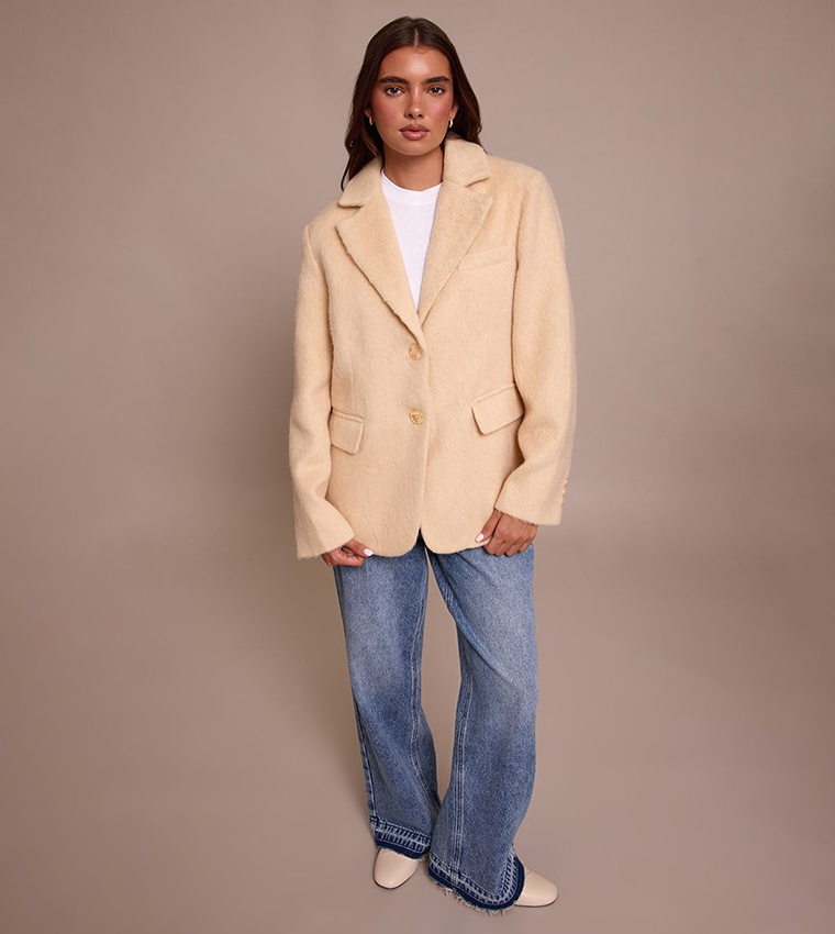 Brushed Wool Look Oversized Blazer