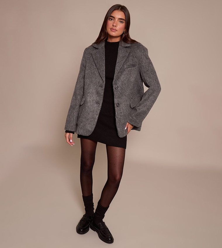 Brushed Wool Look Oversized Blazer