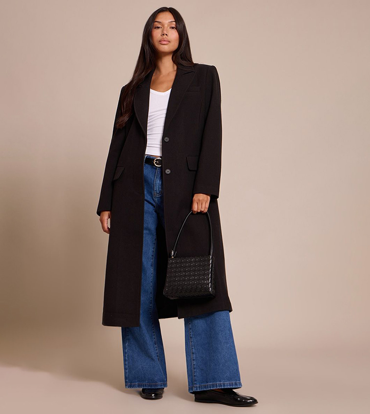 Single Breasted Seam Detail Wool Look Maxi Coat