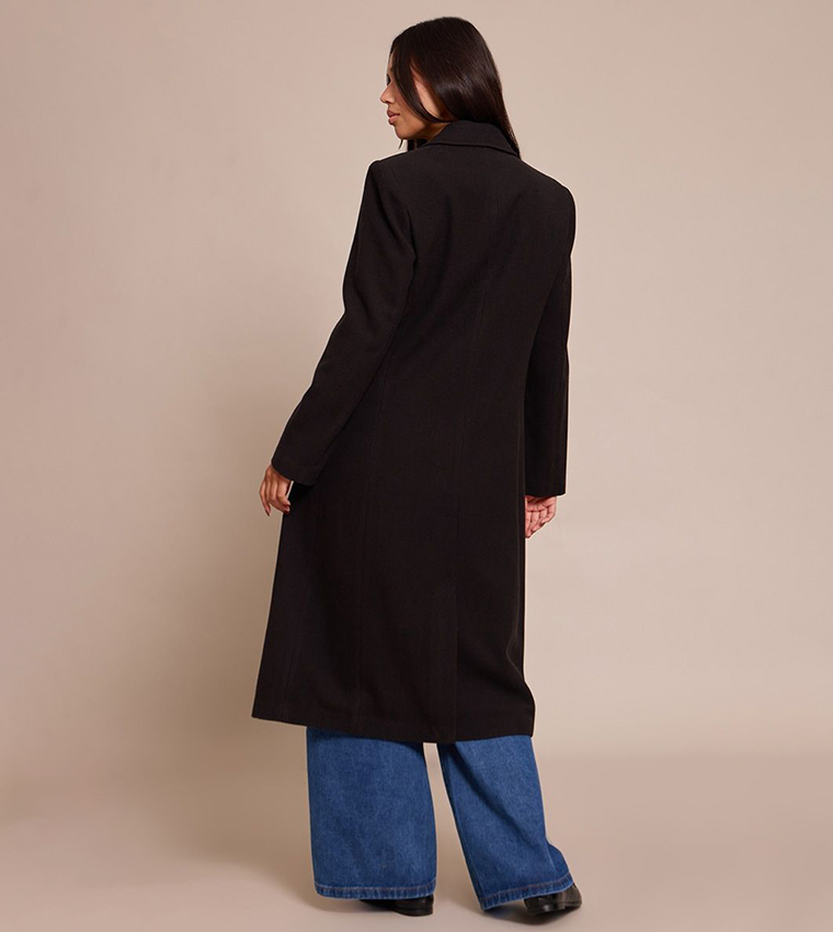 Single Breasted Seam Detail Wool Look Maxi Coat
