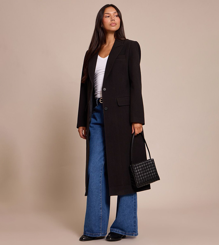 Single Breasted Seam Detail Wool Look Maxi Coat