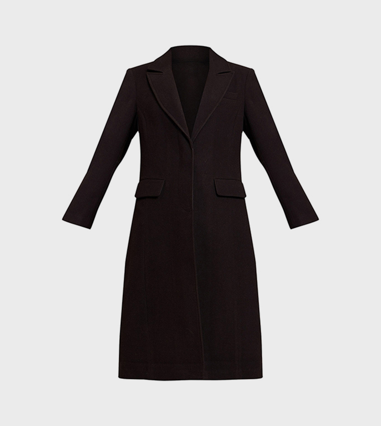 Single Breasted Seam Detail Wool Look Maxi Coat