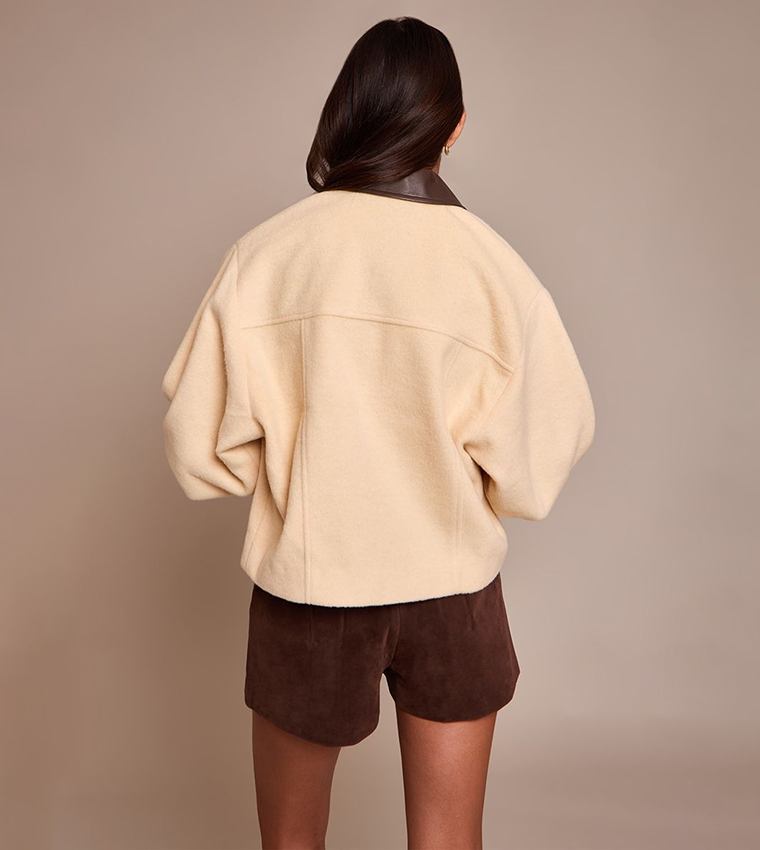 PU Collar Zip-Through Jacket