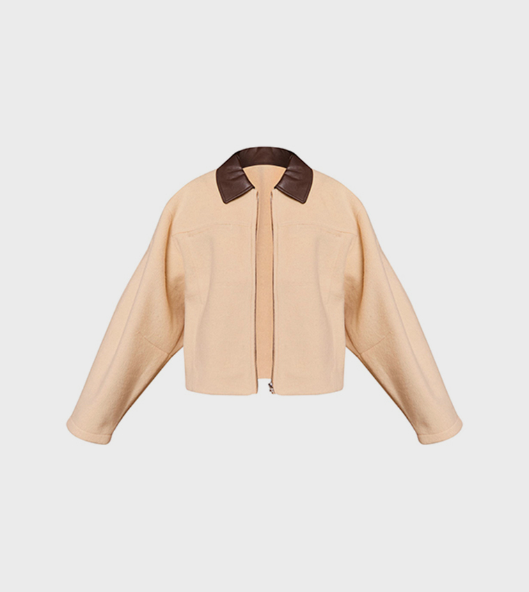 PU Collar Zip-Through Jacket