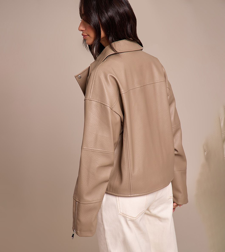 Petite Faux Leather Oversized Biker Jacket