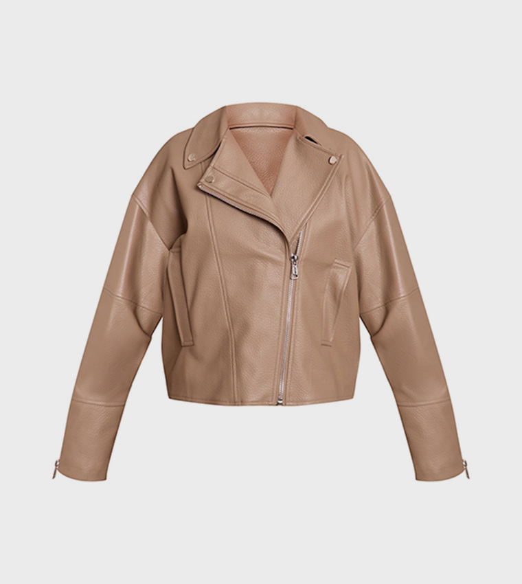 Petite Faux Leather Oversized Biker Jacket